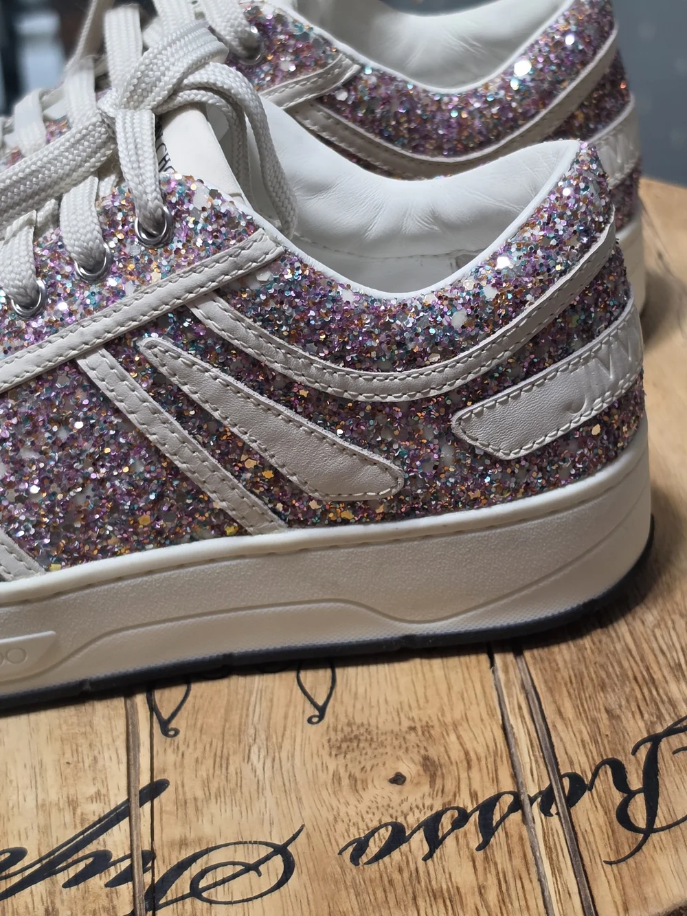Jimmy Choo Glitter Low-Top Sneakers in Pink, Purple and Cream
